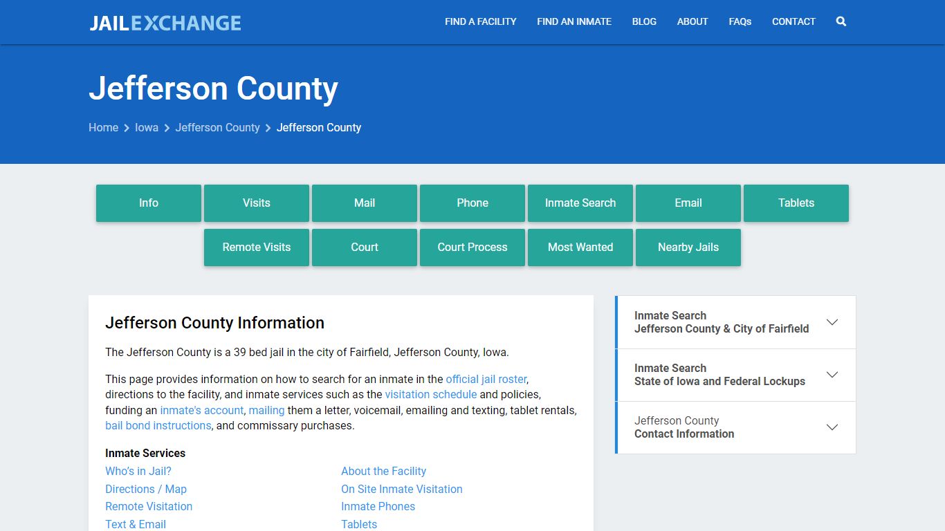 Jefferson County, IA Inmate Search, Information - Jail Exchange